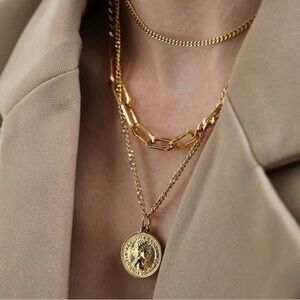 18K Gold Plated Layered Coin Necklace